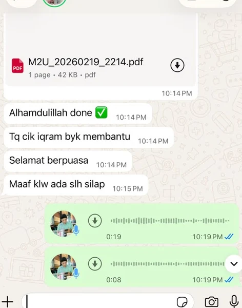 Testimoni pelanggan selepas urusan selesai